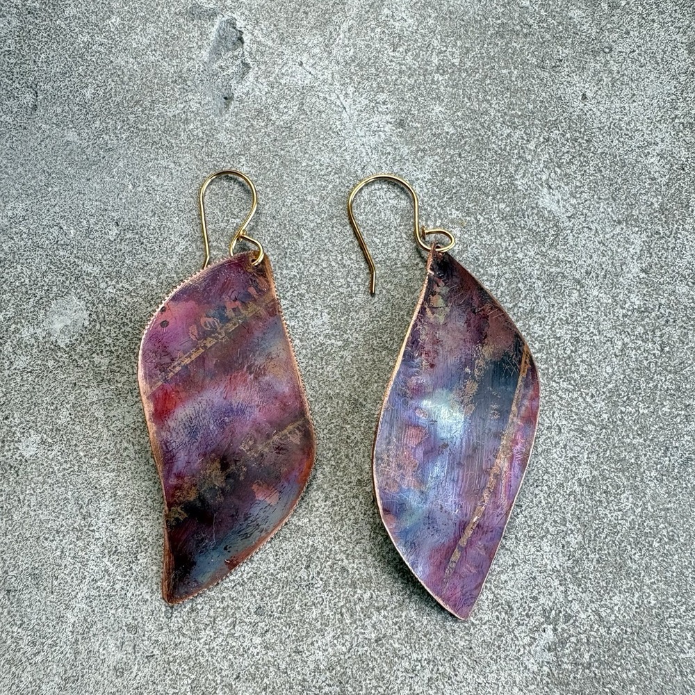 Copper Earrings Multi Color Flame Painted Handmade Unique